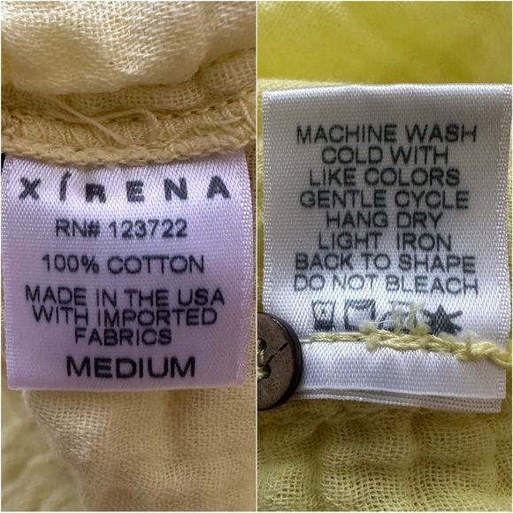 XiRENA Blouse Taye Top Partial Button Front Short Sleeve 100% Cotton Yellow Sz M - Picture 8 of 11